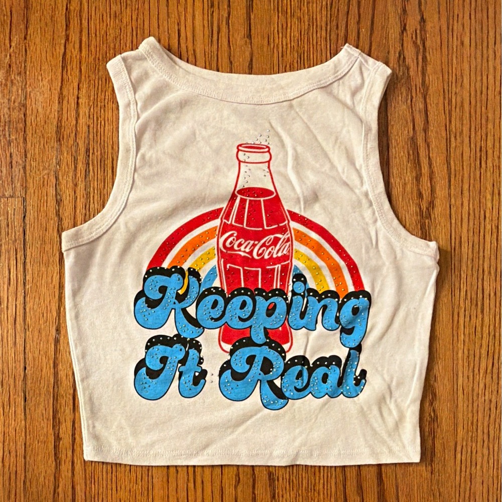 Coca-Cola Keeping It Real Cropped Tank Top Shirt Original 2023 White/Red Size S